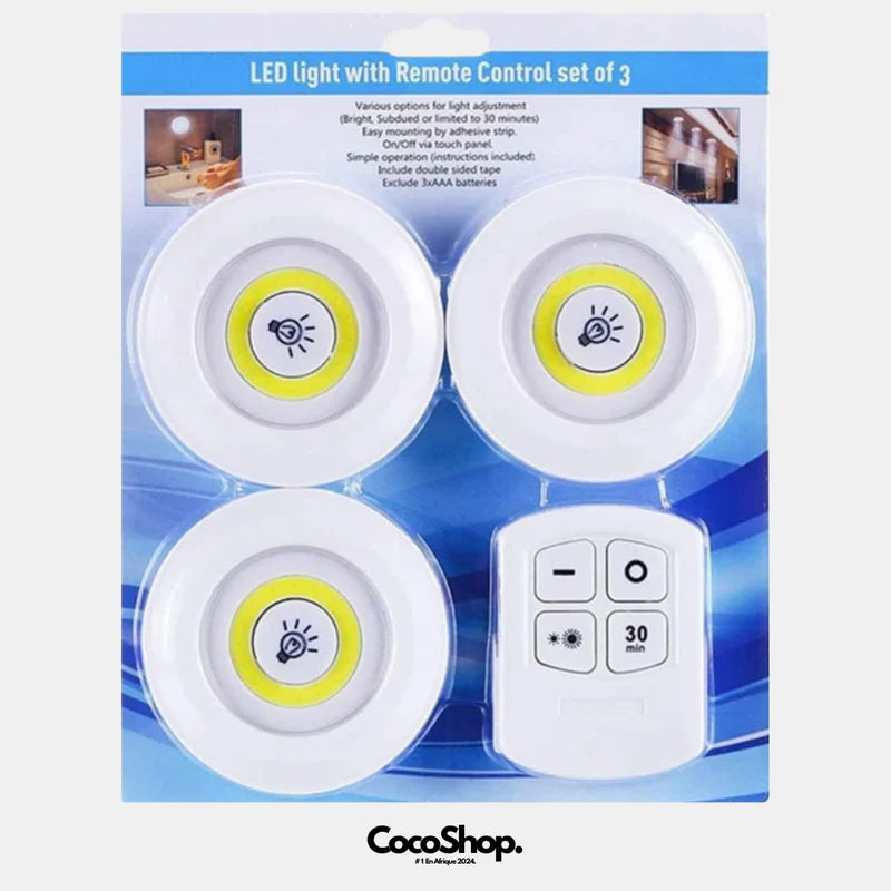 Lot de 3 Lampes LED avec Télécommande